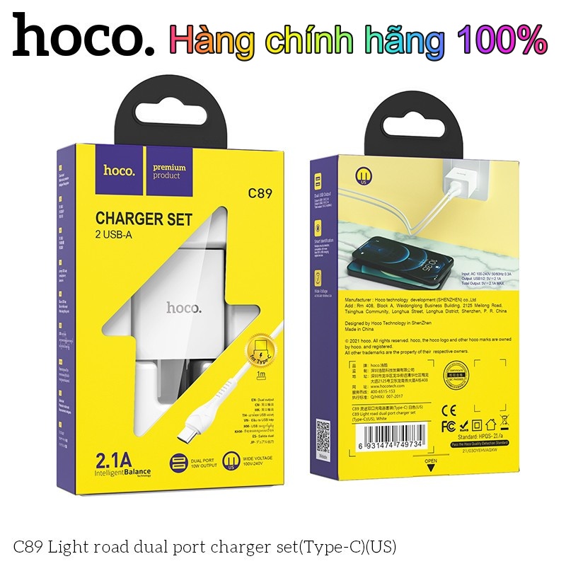 Bộ sạc HOCO chính hãng C89 (Lightning,TypeC, Micro)