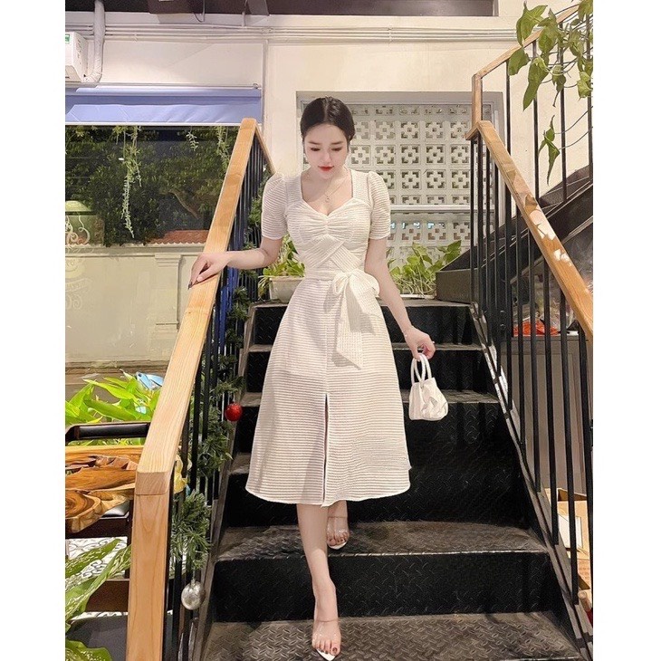 Đầm Xòe Cổ V Chéo Eo Tiểu Thư Cực Xinh NT8381