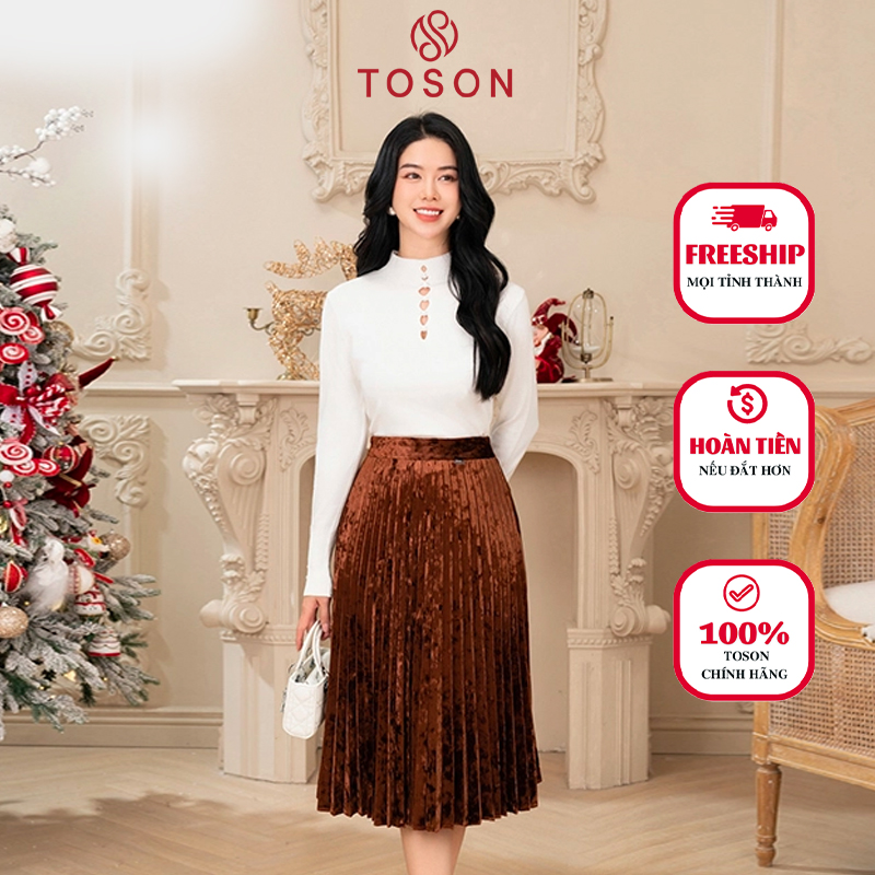 Chân váy nhung nâu dập ly 33005n93 toson