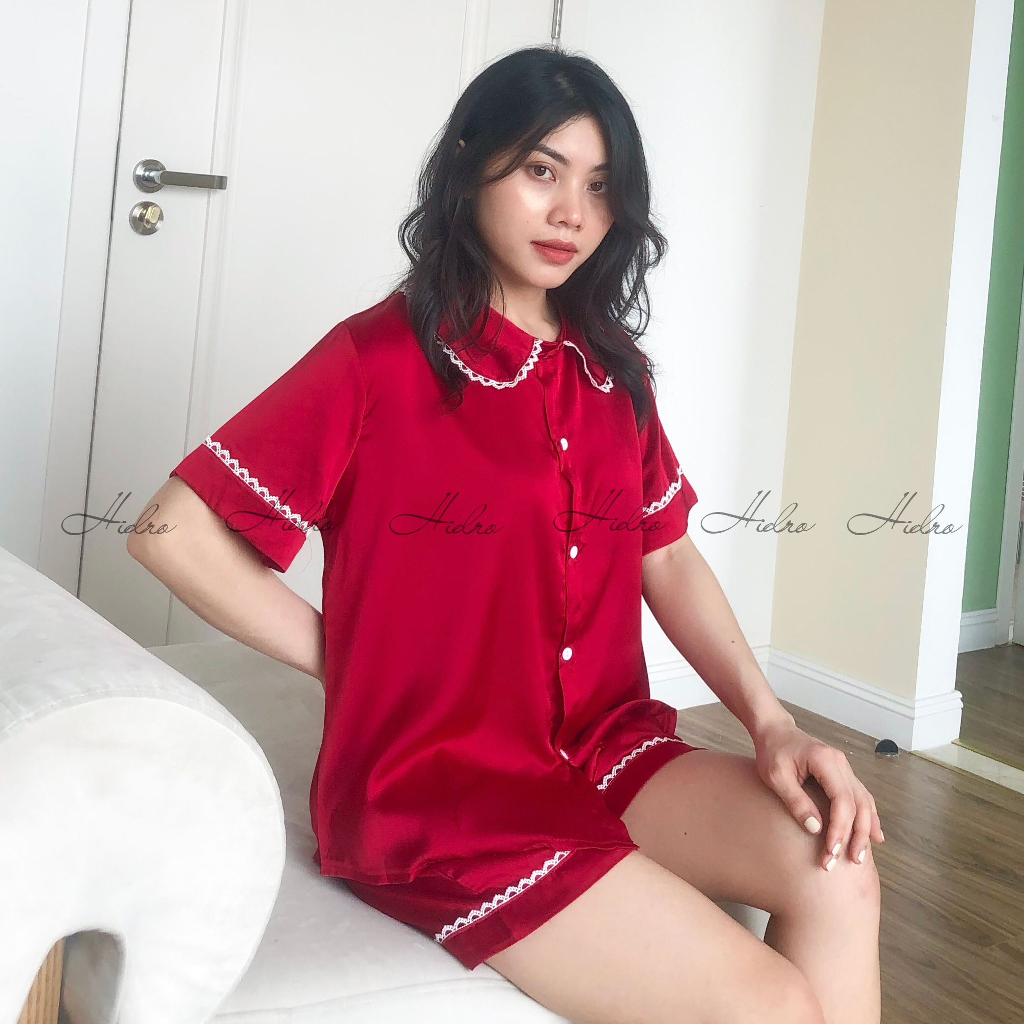 Bộ pijama lụa satin cao cấp viền ren sang chảnh