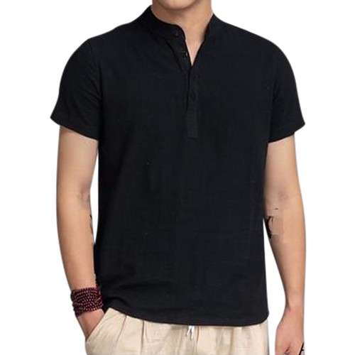 [HCM]Áo sơ mi nam ngắn tay cổ trụ chui