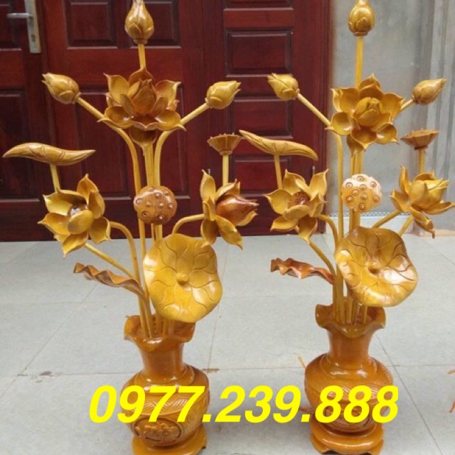 Hoa Sen gỗ mít 2 bình