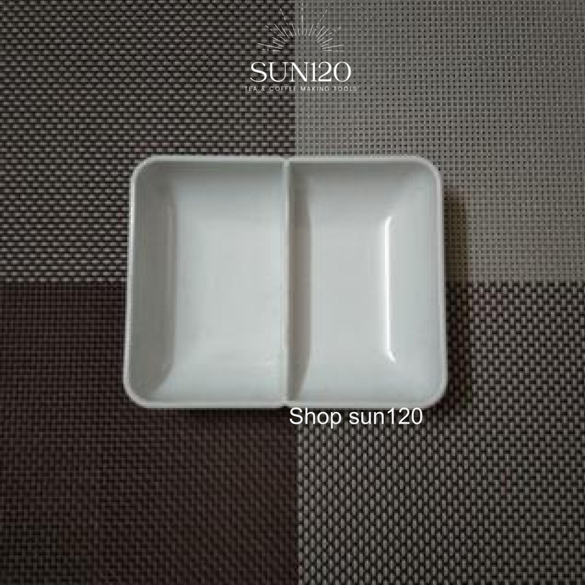 Đĩa chấm 2 ngăn đĩa đựng gia vị nhựa phíp