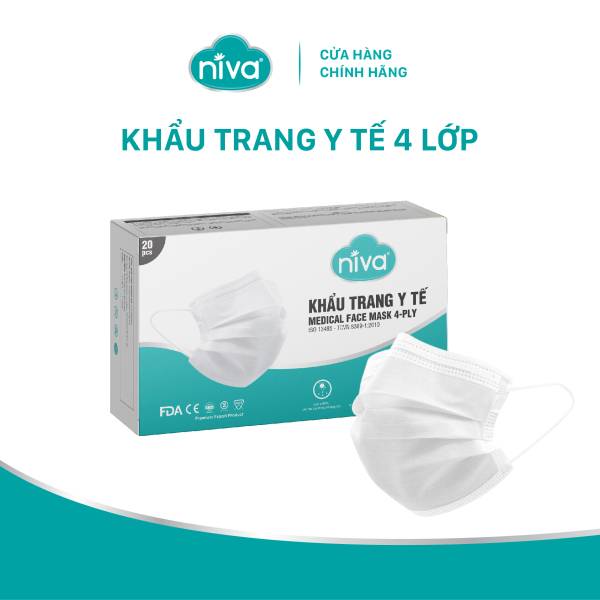 KHẨU TRANG NIVA Y TẾ 4 LỚP 20 CHIẾC /HỘP - GIAO MÀU NGẪU NHIÊN XANH/TRẮNG