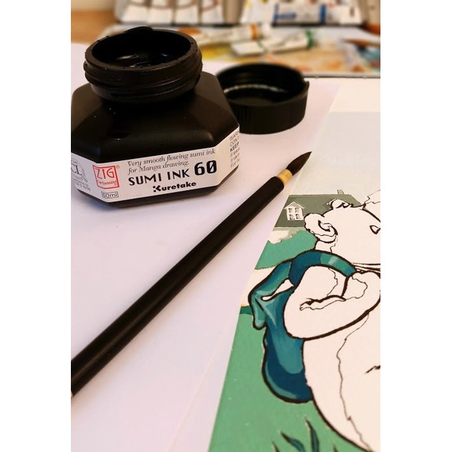Mực Kuretake Sumi/Black màu đen 60ml.