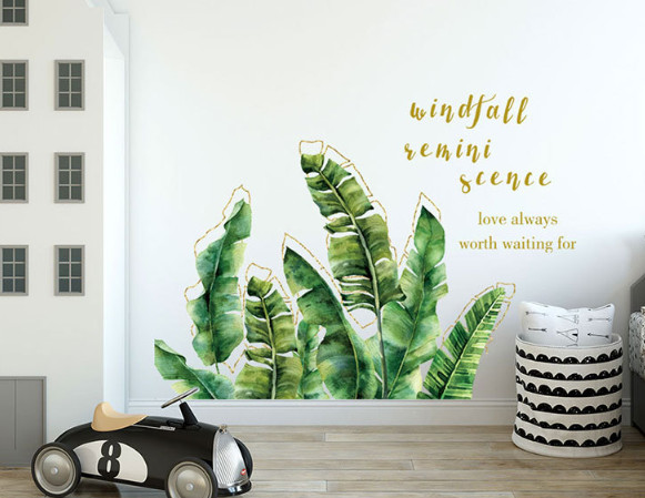 Decal wall decor-dust banana leaf green