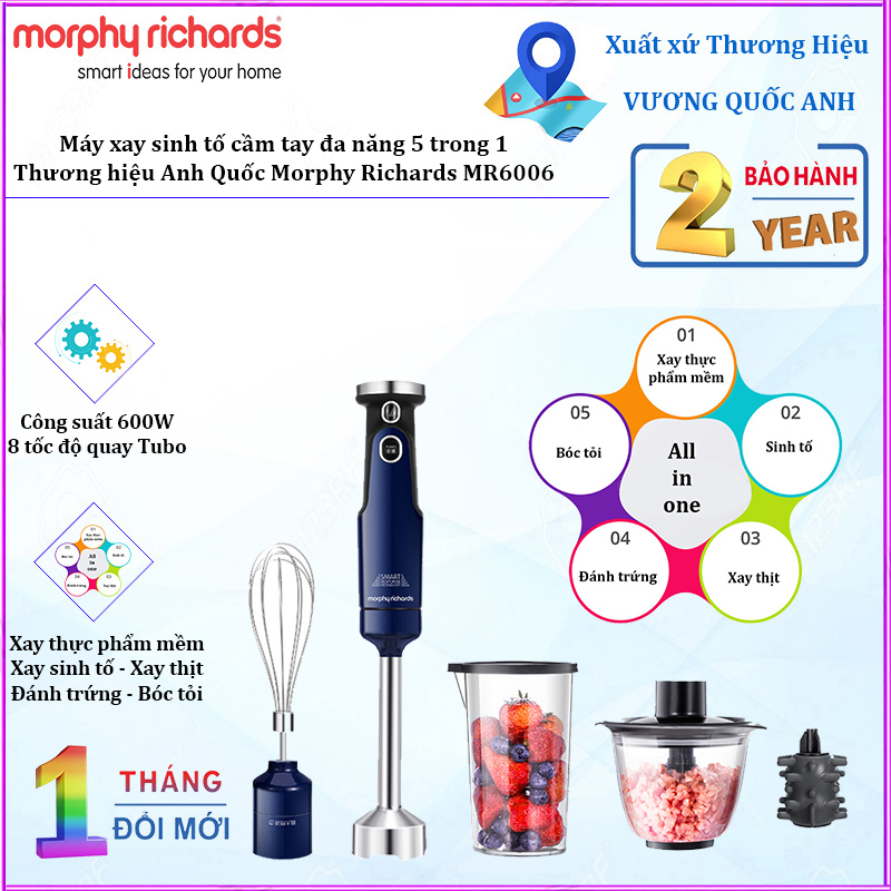Máy xay sinh tố cầm tay 4 trong 1 morphy richards mr6006 công suất 600w