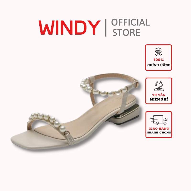 Giày cao gót windy quai ngang đính ngọc đá sang chảnh cao 5cm cg-0607