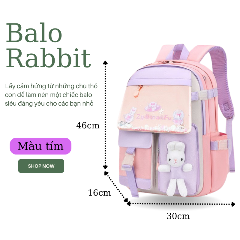 Balo rối thỏ mẫu mới, cặp đi học cho học sinh tiểu học, chống thấm nước chống gù lưng, trọng lượng nhẹ cặp cho học sinh cấp 1 balo học sinh cấp 1