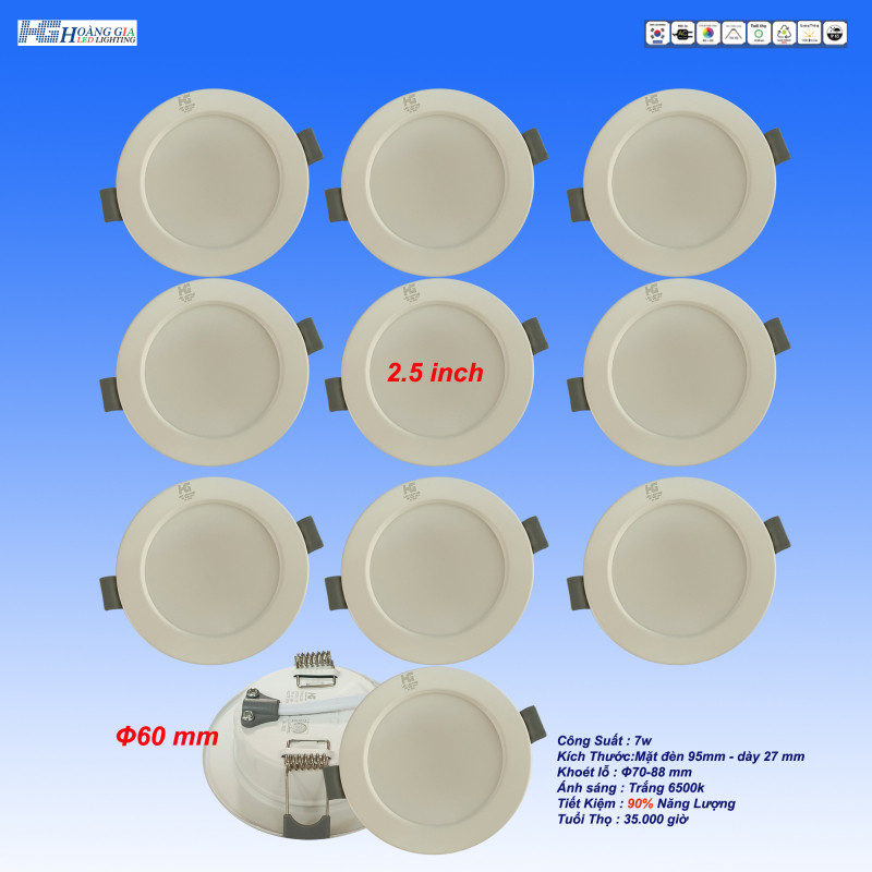 Combo 10 Đèn Led Âm Trần 7w Siêu Nhẹ DOB Ánh Sáng Trắng