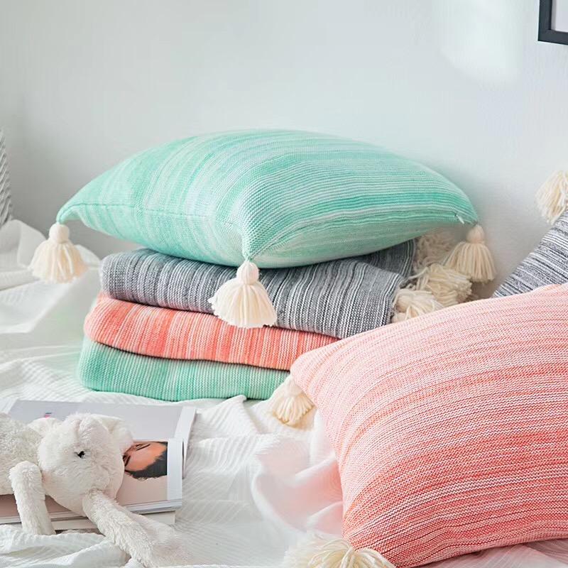 100% Cotton Dệt Kim Gối Ôm Vỏ Gối Tựa Bắc Âu Biến Đổi Dần Đồng Bằng Tua Rua Chăn Thảm Sô Pha Đầu Giường Bên Đệm Tựa Hình Ảnh Trang Trí