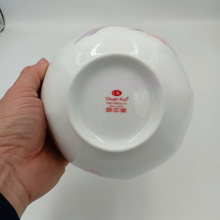 Tô canh viền vàng họa tiết dải lụa hồng  16 cm Sứ long phương cao cấp