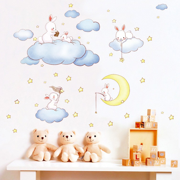 Decal dán tường Thỏ - Mặt Trăng Cho Bé