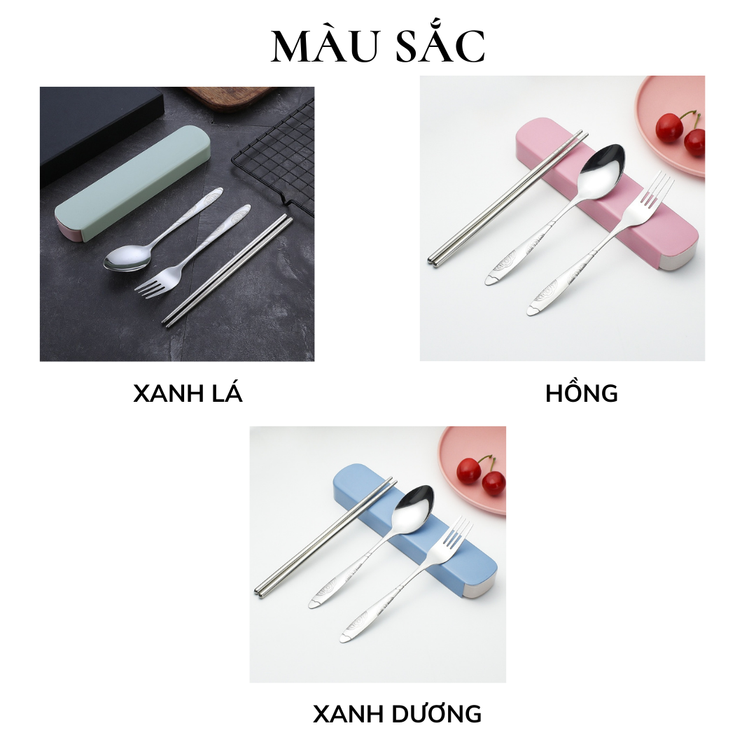 Bộ muỗng đũa nĩa inox cá nhân văn phòng du lịch dễ thương kèm hộp ChiChi BDM02