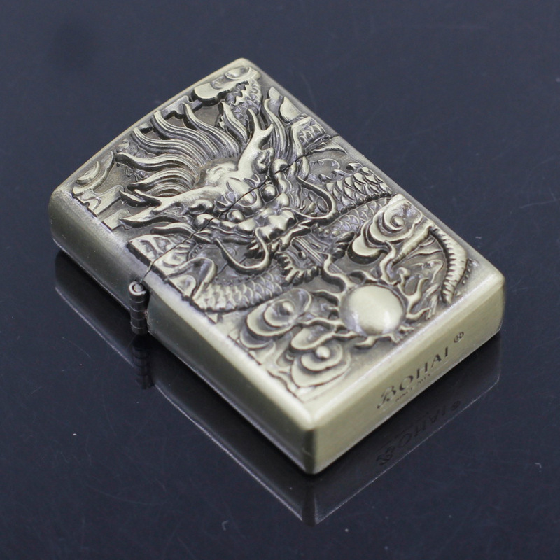 COMBO BẬT LỬA HỘP QUẸT ZIPPO HÌNH RỒNG ( 3 MÓN )