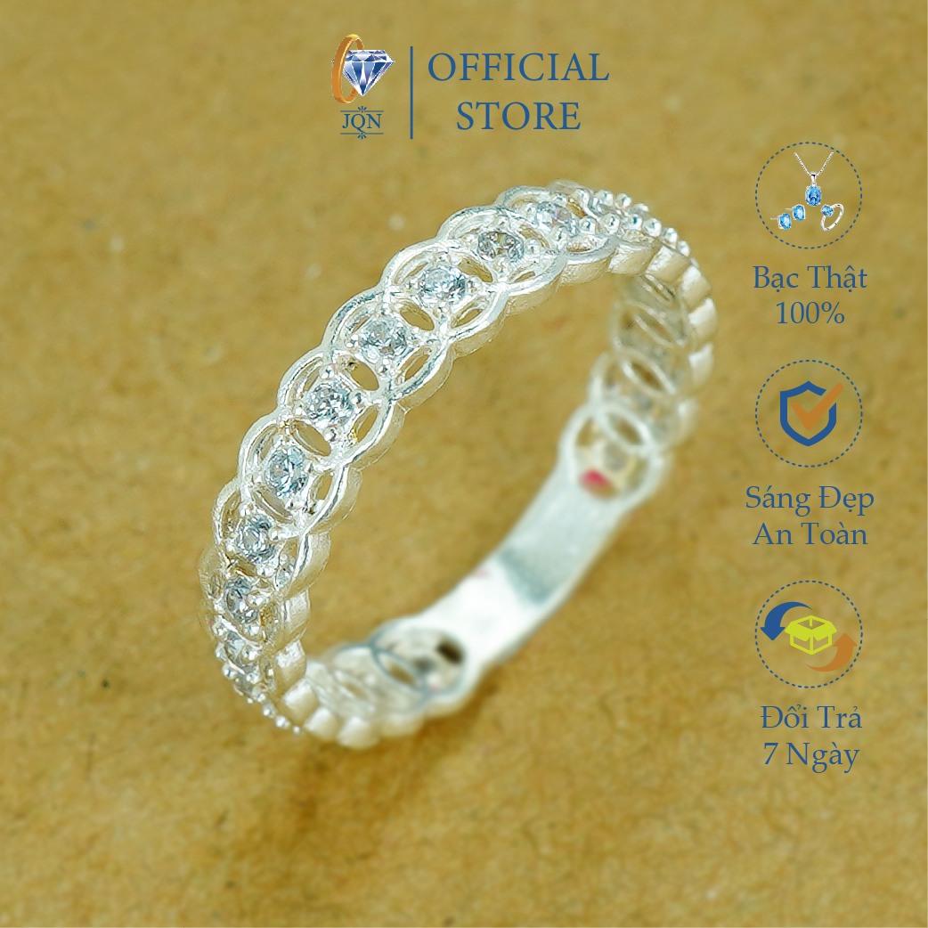 Nhẫn nữ bạc ta jqn nhẫn kim tiền đính đá nhỏ n12
