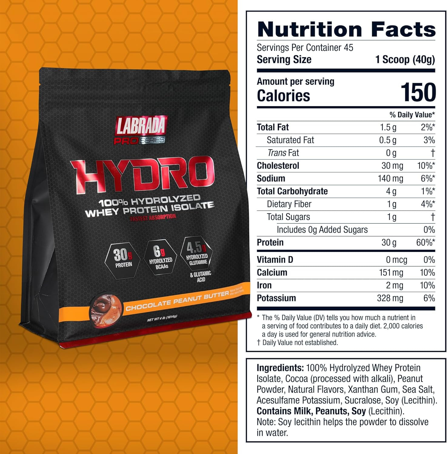 Labrada Whey HYDRO (1.8kg) 100% Whey Protein Hydrolyzed Isolate, 30g Protein, 6g BCAA, 4.5g Glutamine, Công Ty BBT Phân Phối