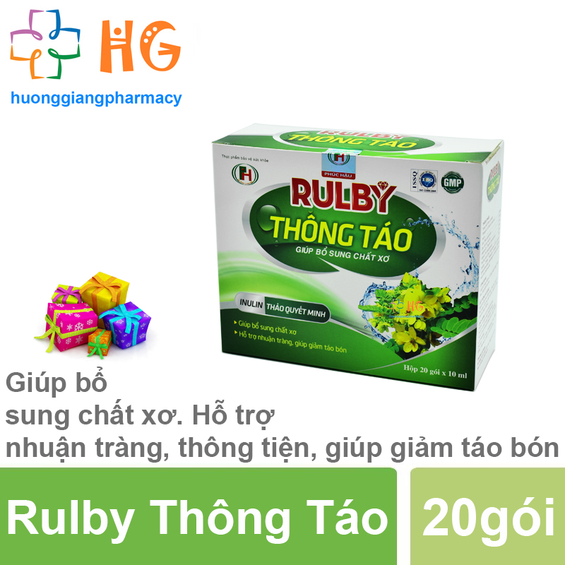 Rulby Thông Táo - Giúp bổ sung chất xơ. Hỗ trợ nhuận tràng, thông tiện, giúp giảm táo bón (Hộp 20 gói)