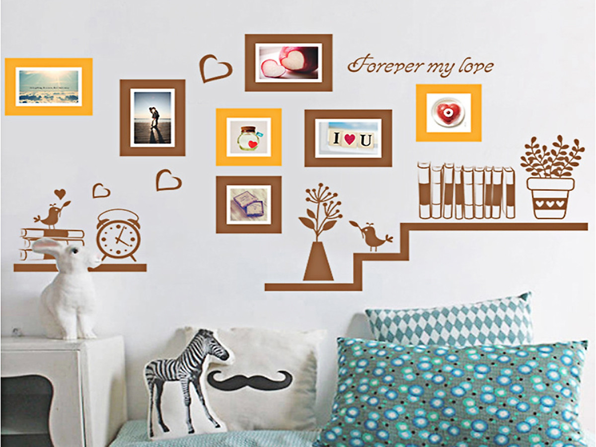 Decal dán tường khung ảnh photo nâu