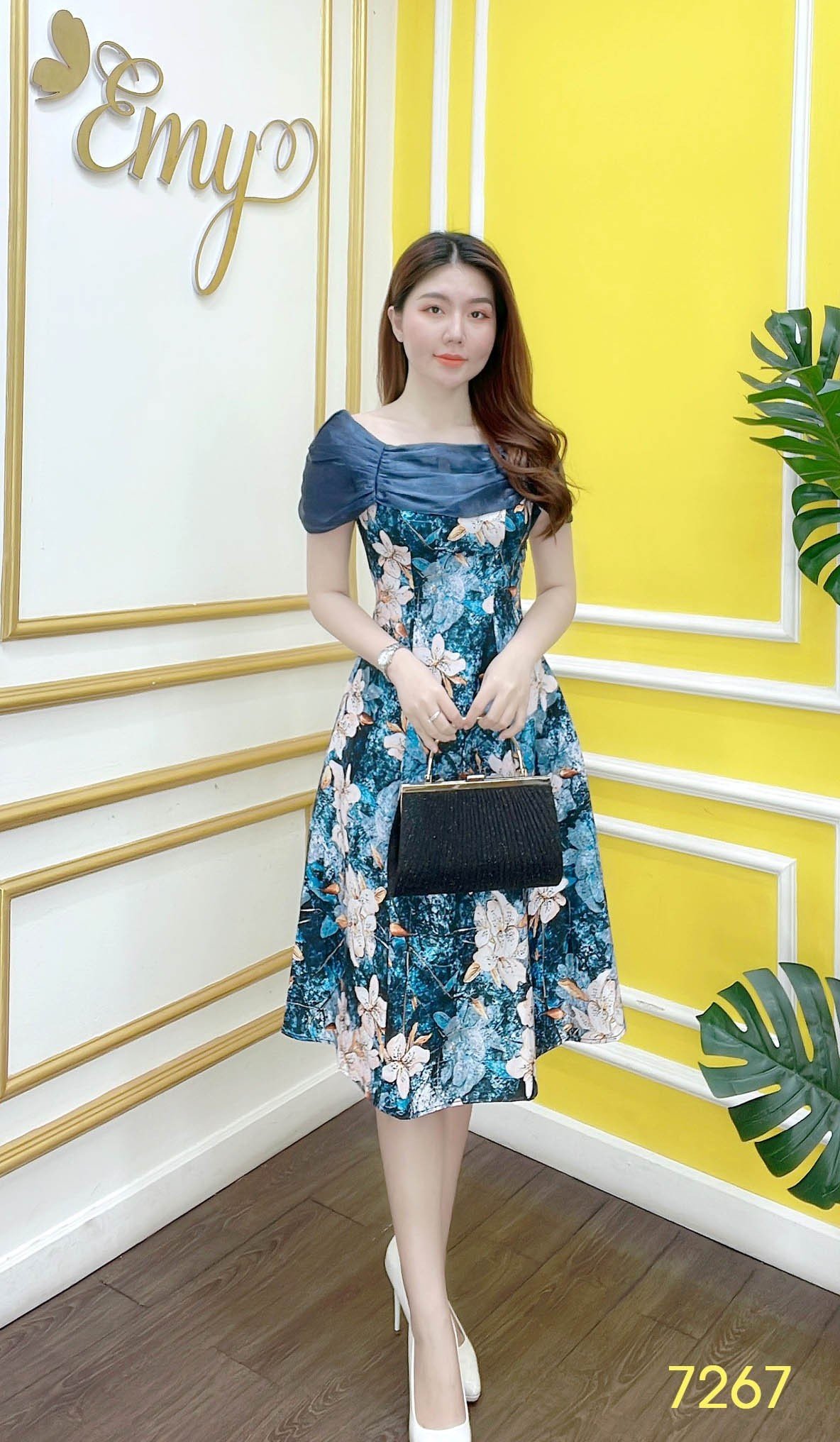 Đầm emy em7267 xoè vai choàng