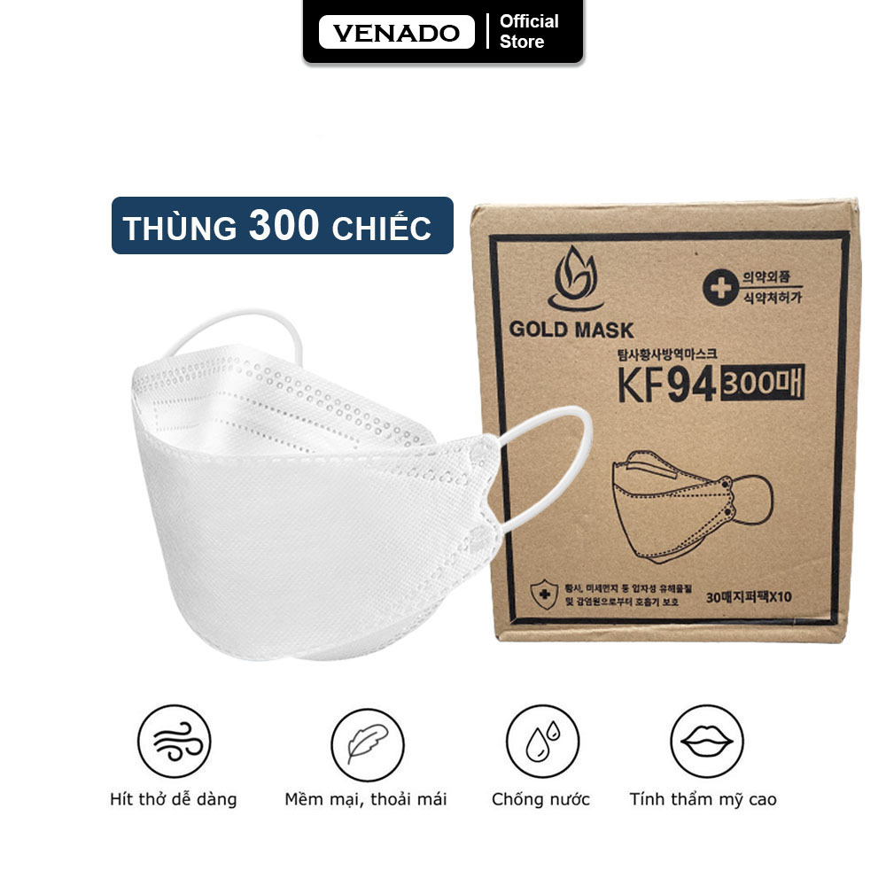 Thùng 300/200 khẩu trang KF94 4D Gold Mask tiêu chuẩn 4 lớp kháng khuẩn chống bụi mịn cao cấp PP bởi Venado