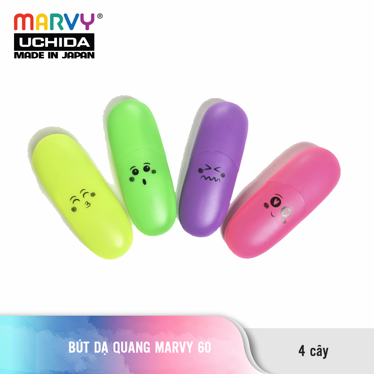 Set 4 màu dạ quang Marvy 60 (Màu cơ bản)