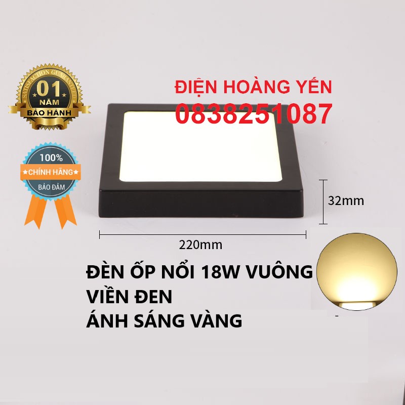 Đèn ốp trần led nổi viền đen 6w, 12w, 18w, 24w vuông/tròn