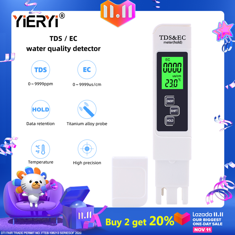 Yieryi TDS tester EC Meter Conductivity pen Horticulture Water Quality meter ATC Temperature
