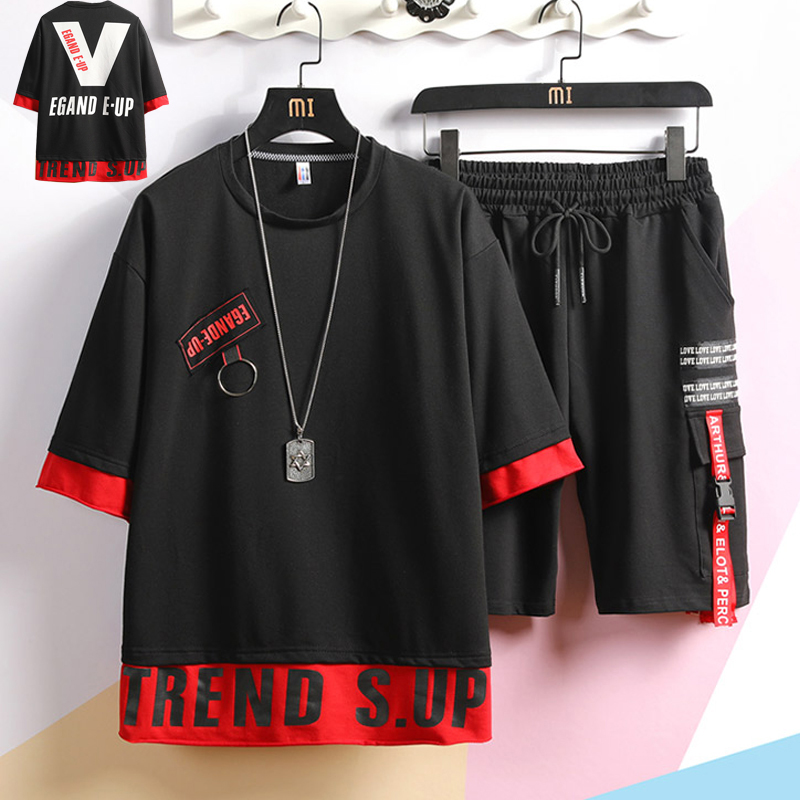 Bộ Quần Áo Thun Nam EGAND E - UP Quần Phối Dây Chữ Cá Tính Thời Trang 4MENHCM SET NAM 9000038C