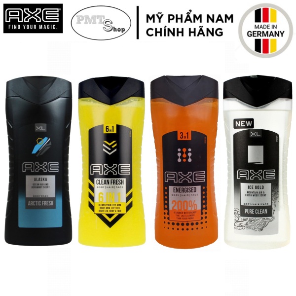 [Germany] 1 chai Gel tắm nam Axe 400ml Ice Gold Pure Clean, Clean Fresh 6in1, Energised 3in1, Alaska Arctic - Đức