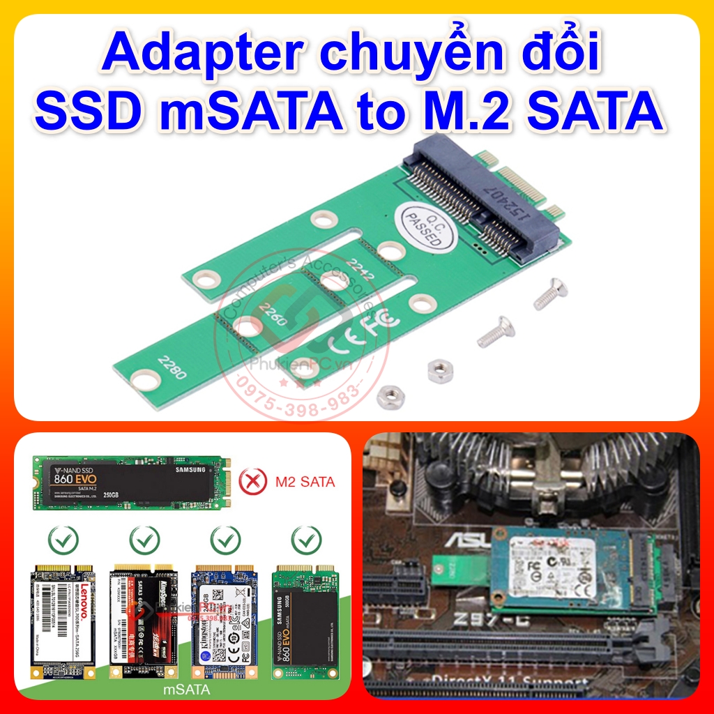 Adapter converter msata ssd to m2 sata 2280, used mount hard drive ssd msata for computer pc, laptop, pc sync, the nghêp