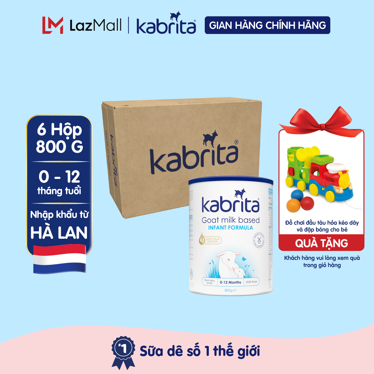Thùng sữa dê Kabrita cho trẻ từ 0-12 tháng - 06 lon 800g