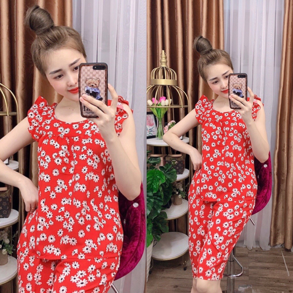 ĐỒ BỘ LỤA LỬNG MẶC NHÀ HỌA TIẾT HOA NHÍ  (ẢNH THẬT) CÓ SIZE 40-75KG - LUA21