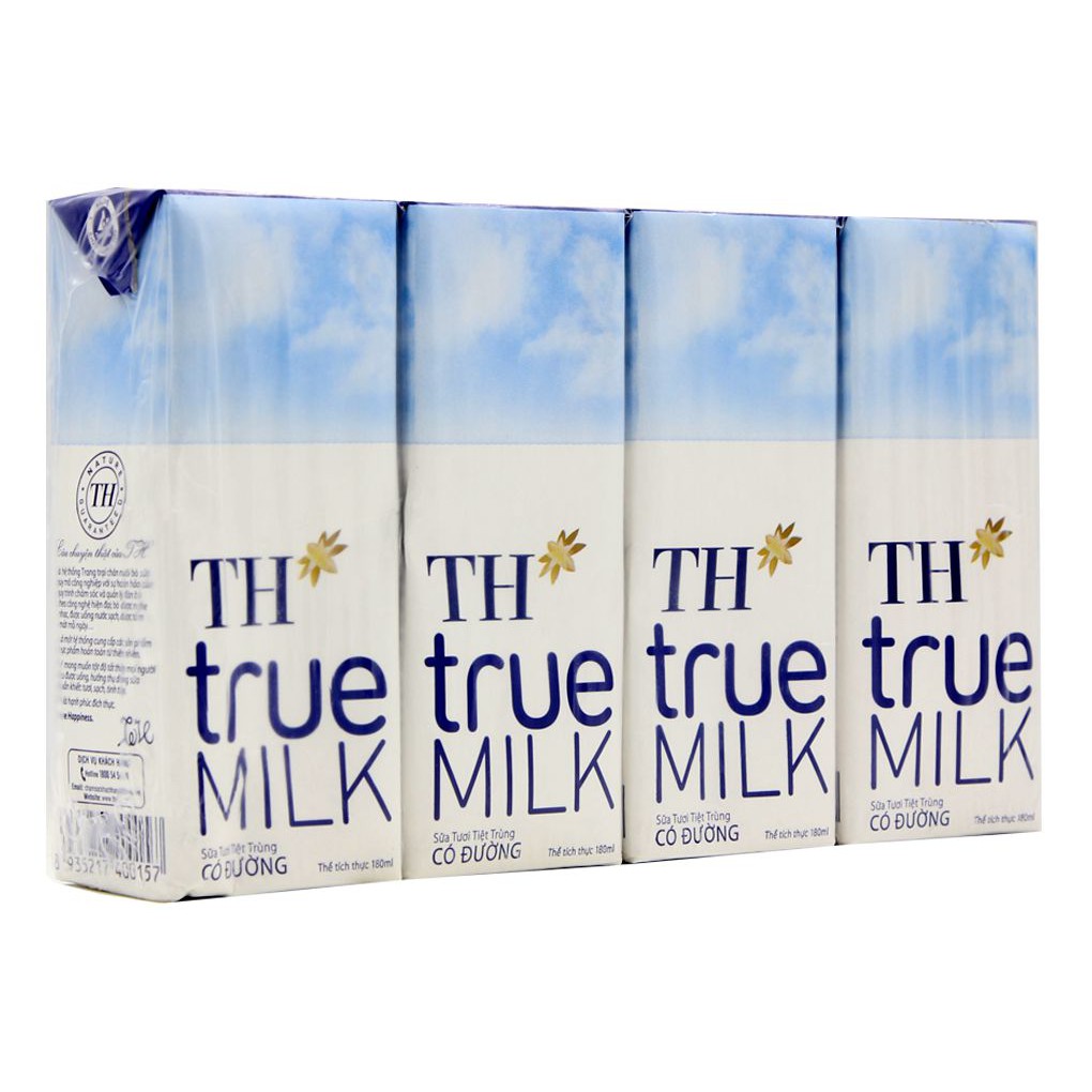 Sữa tươi TH true milk có đường (vỉ 4 hộp) - 110ml