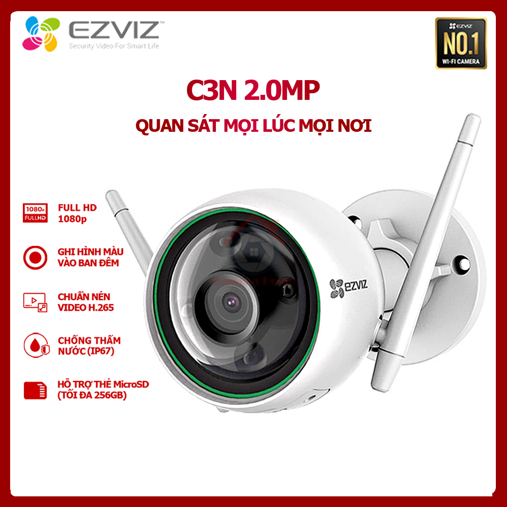 [BÁN LẺ - GIÁ SỈ] Camera Wifi EZVIZ C3N FULL HD 1080P - Ghi Hình Màu Ban Đêm - Sử Dụng AI Phát Hiện Người - Chống Nước Và Chống Bụi IP67 - Camera Home