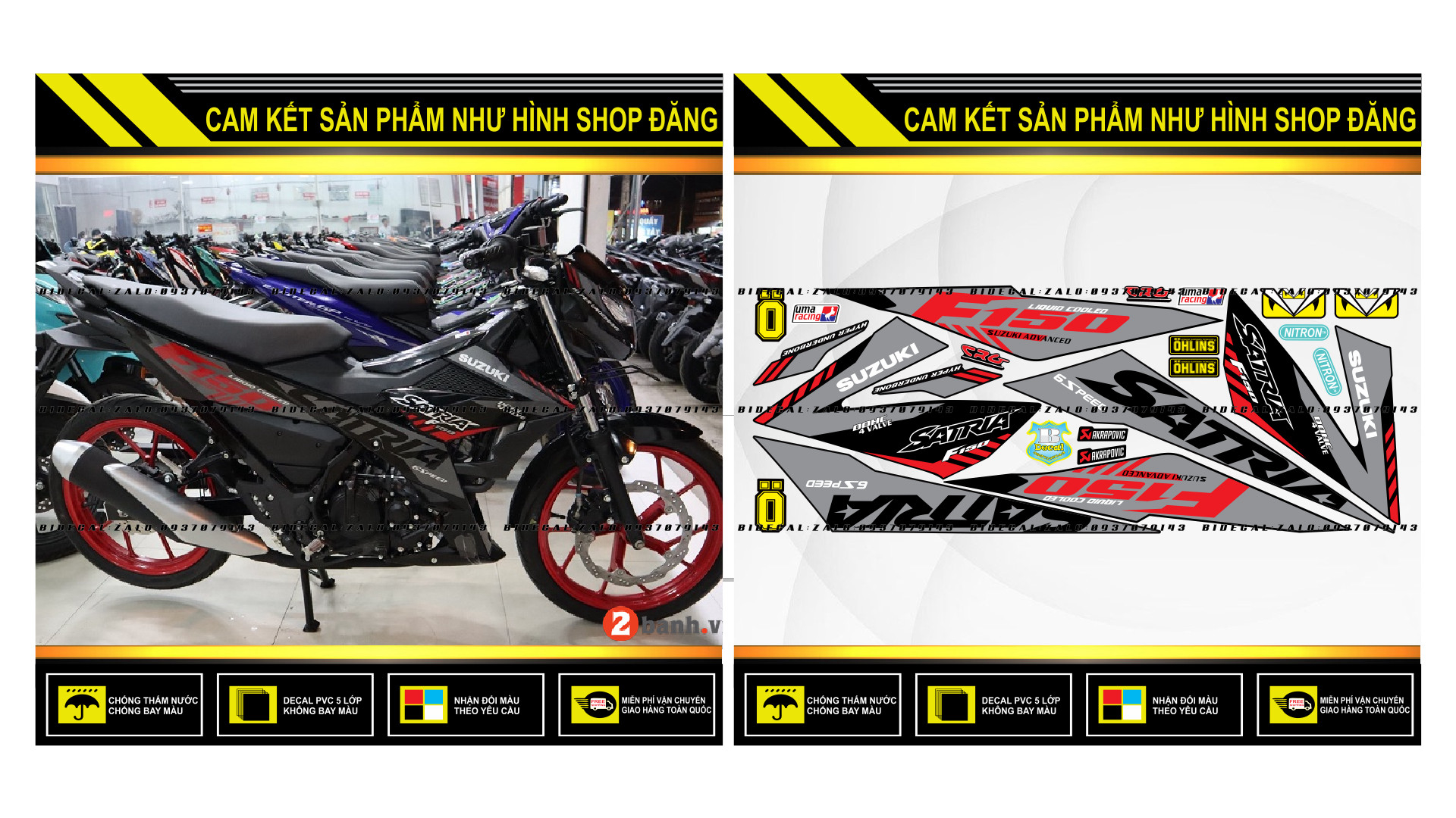 TEM RỜI SATRIA FI CHẾ MẪU 2021PHỐI XÁM ĐỎ DÁN XE ĐEN ( DECAL CAO CẤP - KHÁNG NƯỚC - KHÔNG BAY MÀU )