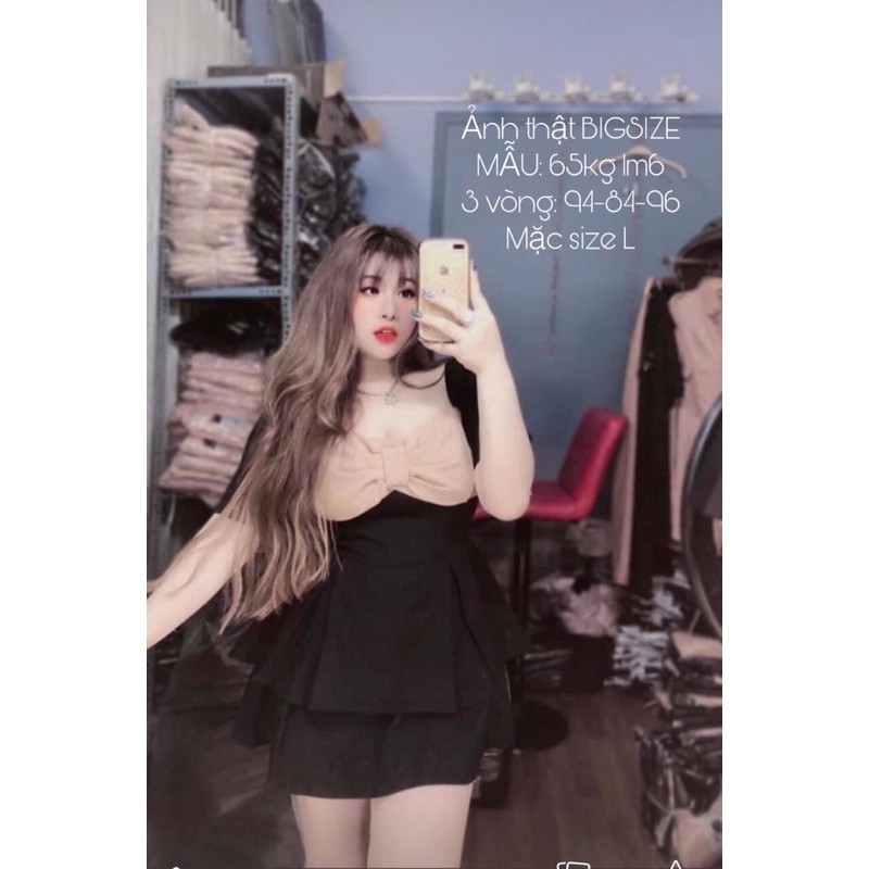 (SHOP TÁO ĐỎ BIGSIZE 50kg đến 90kg) SET áo peplum nơ và chân váy xòe