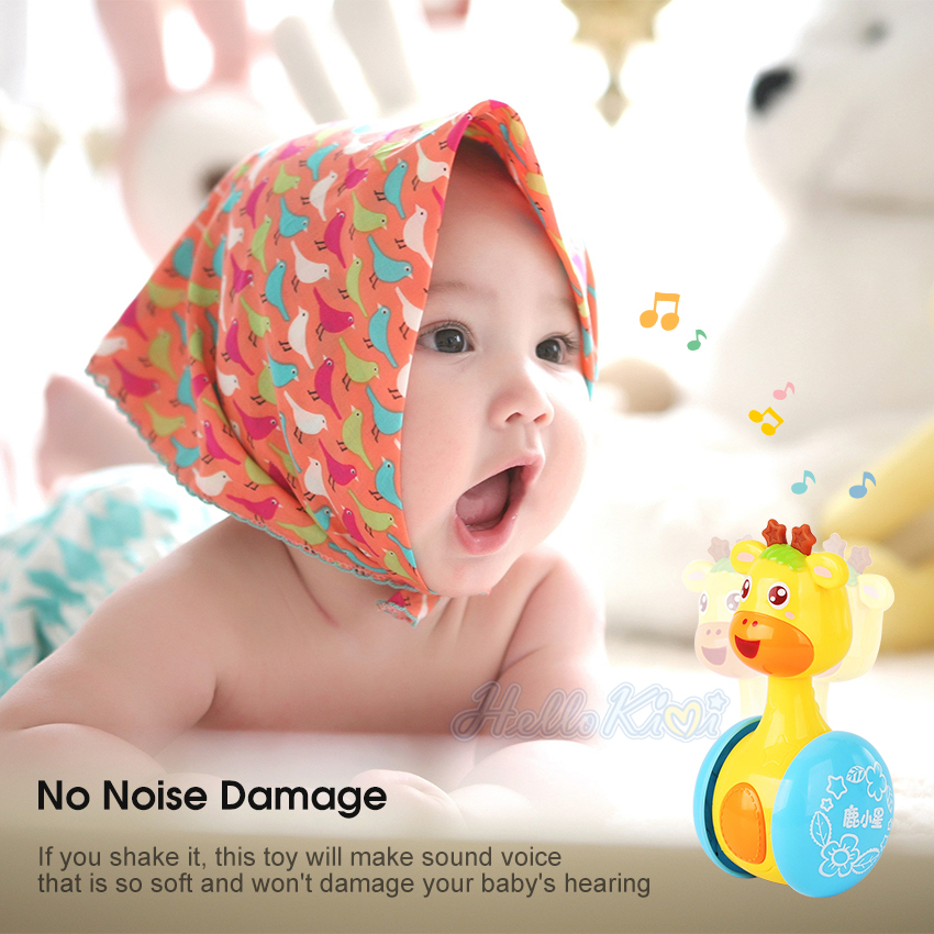HelloKimi ChildrenCartoon Tumbler Doll Roly-poly Baby Toys Giraffe Tumbler Doll Early Learning Toy Toddler Musical Wobble Rattles Ring Bell Music Learning Educational Toy Cute Shape Toy for Kids