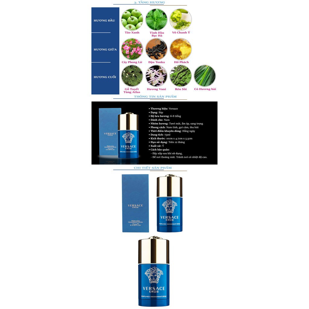 Lăn khử mùi Nước hoa Versace Eros Perfumed Deodorant Stick 75ML