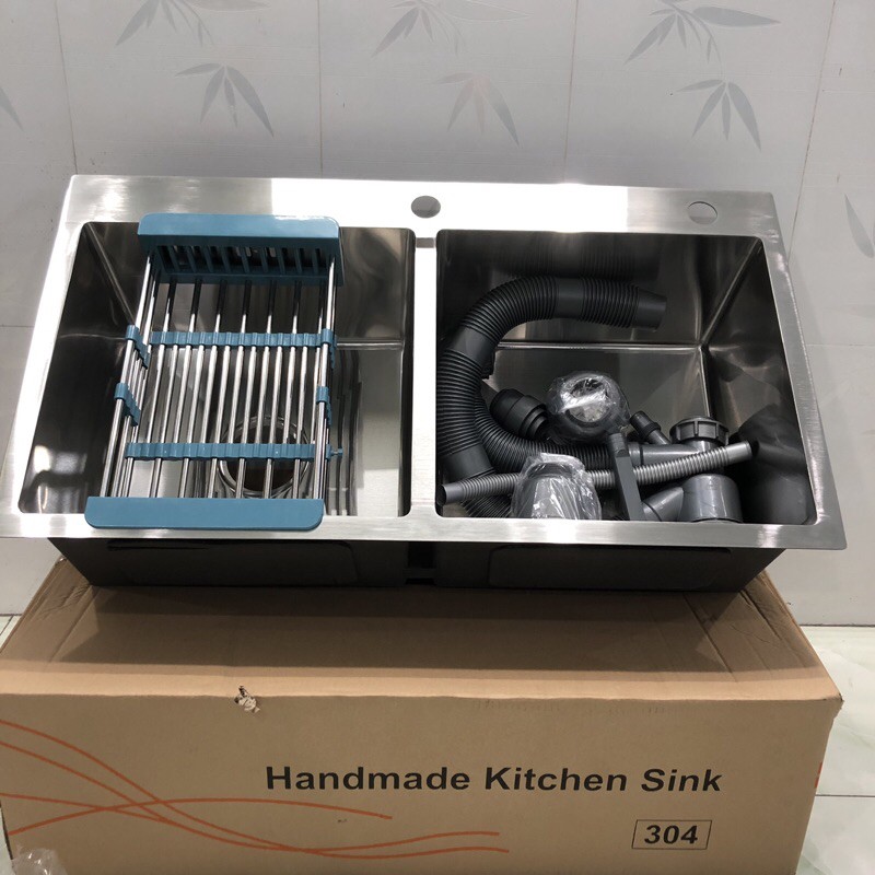 Chậu Rửa Chén 2 Hộc Đúc Nguyên Khối