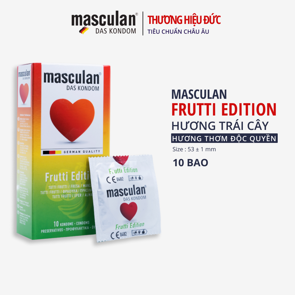 Hộp 10 Cái Bao cao su Đức Masculan Frutti Edition - Hương hoa quả, Cao Cấp