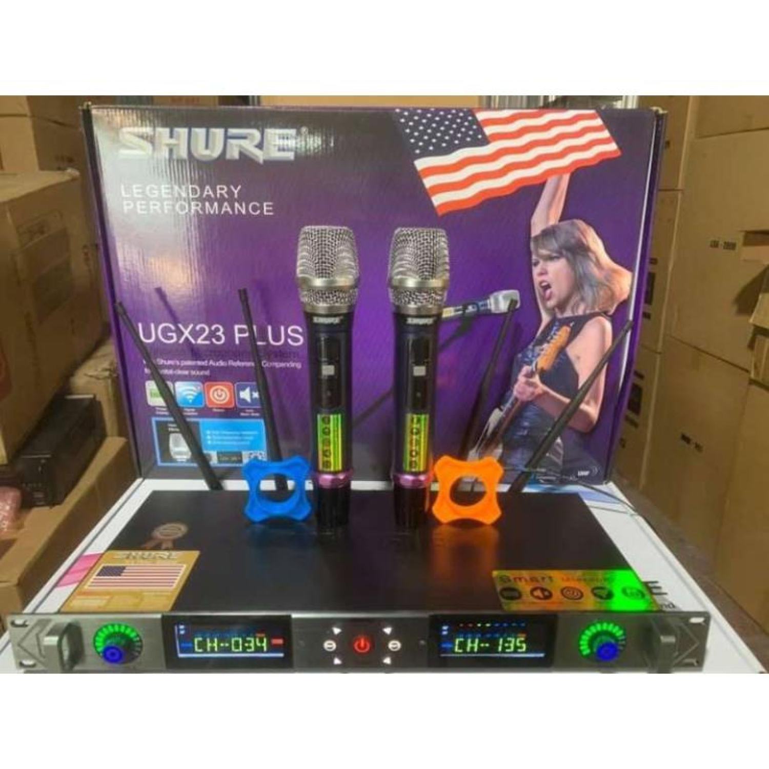 Micro Không Dây SHURE UGX 23 PLUS Cảm Biến Tự Ngắt, Dò Sóng Chỉnh Tần Số Hiện Đại. Dòng Karaoke Cao Cấp Quán Hát.