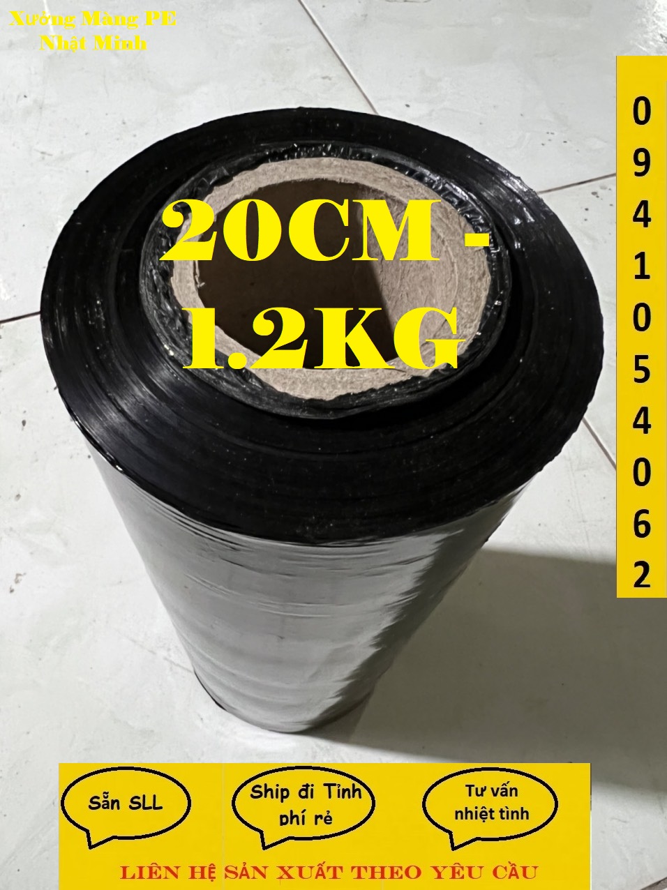 Màng PE đen, màng quấn đen 20cm 1.2kg