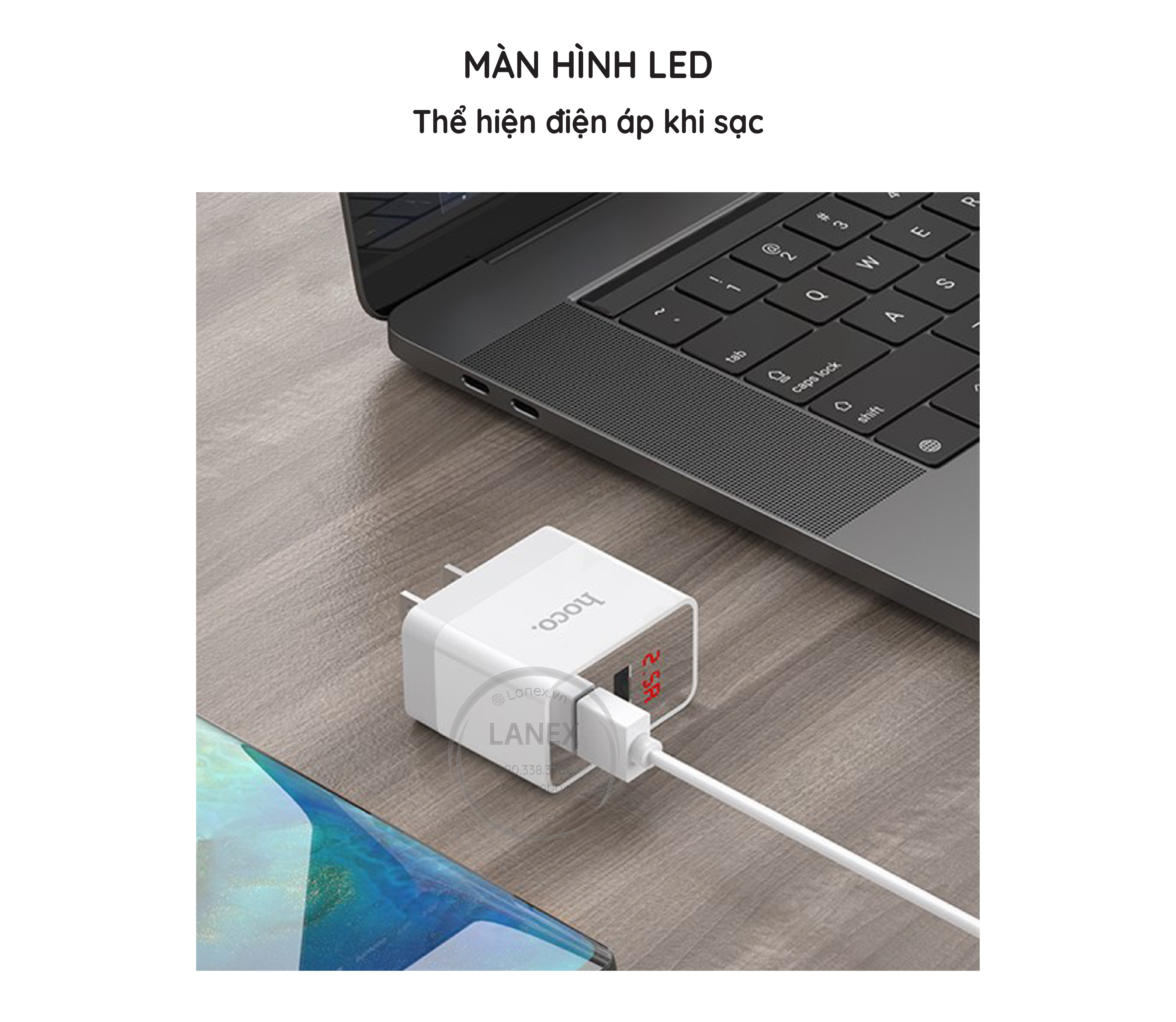 Cóc Sạc Nhanh Hoco Dc28 2 Cổng Usb 5.0a Màn Hình Led
