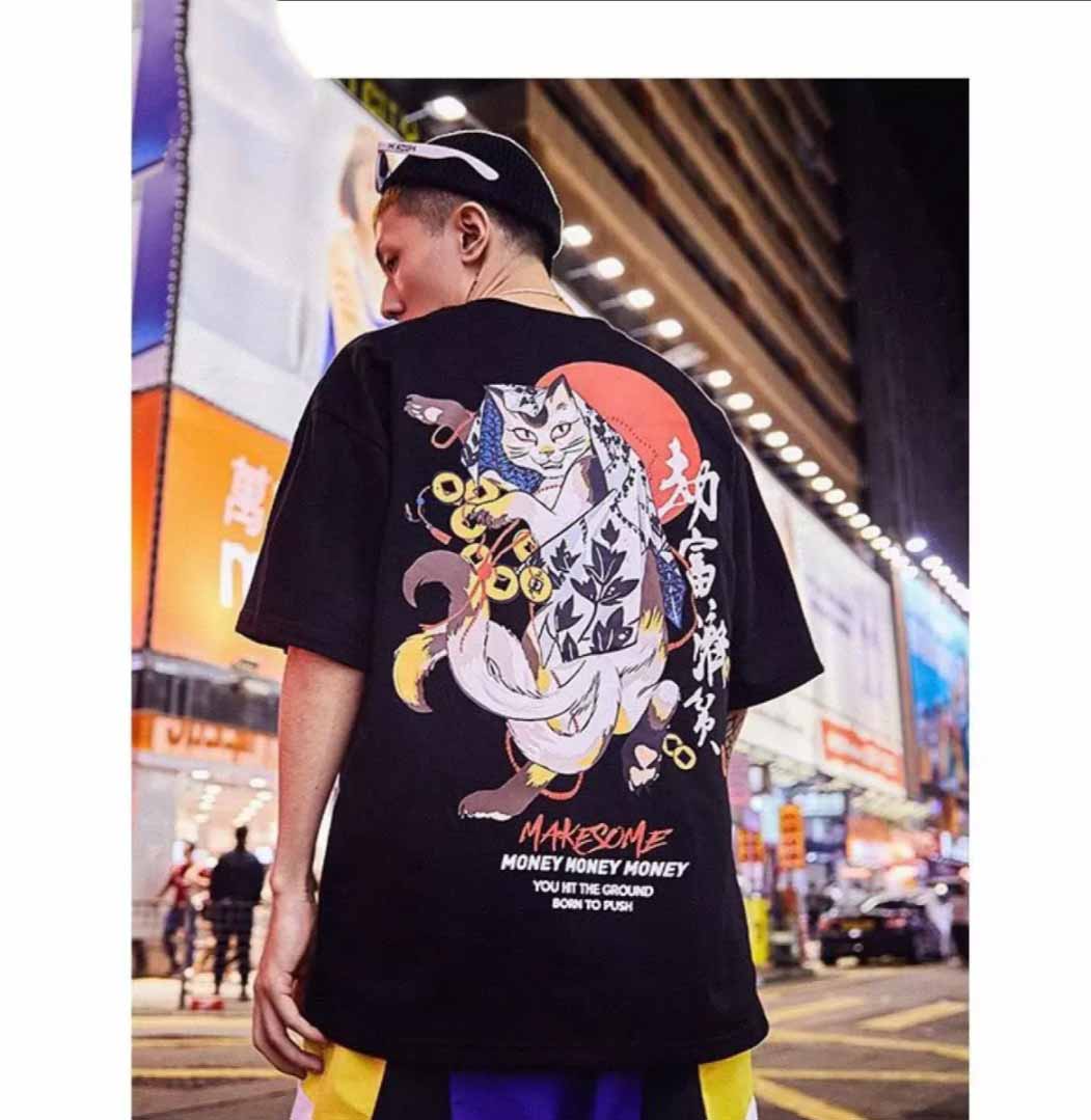 [HCM](Hỗ trợ phí vận chuyển) Áo Thun Nam Form Rộng Hàn Quốc In Hình Mèo Nhật Bản Độc Đẹp Vải Dày Mịn Thoáng Mát Thiết Kế Thời Trang Kiểu Dáng Năng Động Trẻ Trung