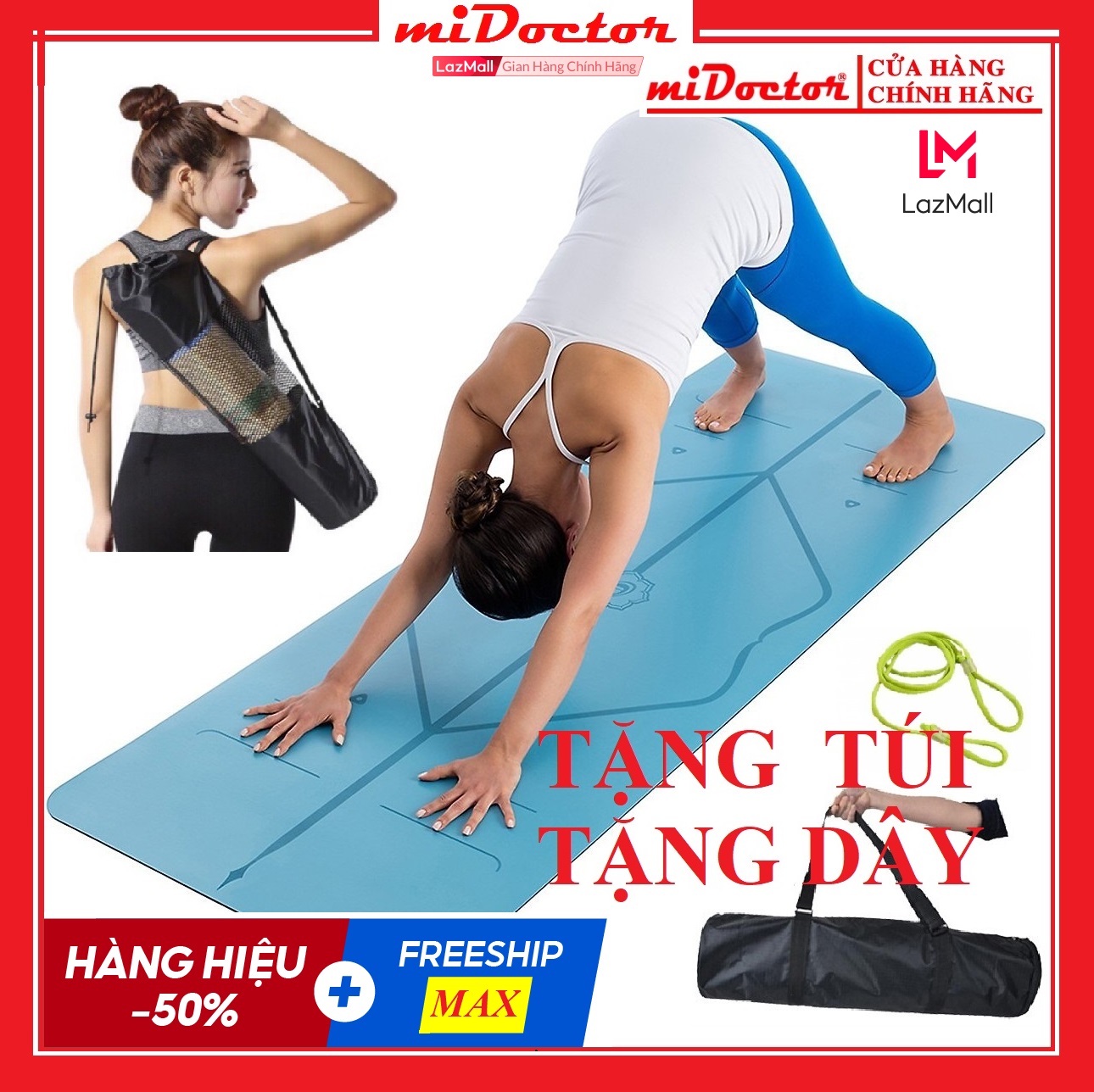 Thảm tập yoga định tuyến chính hãng midoctor – màu ngẫu nhiên - tặng bao thảm tập yoga định tuyến và dây buộc