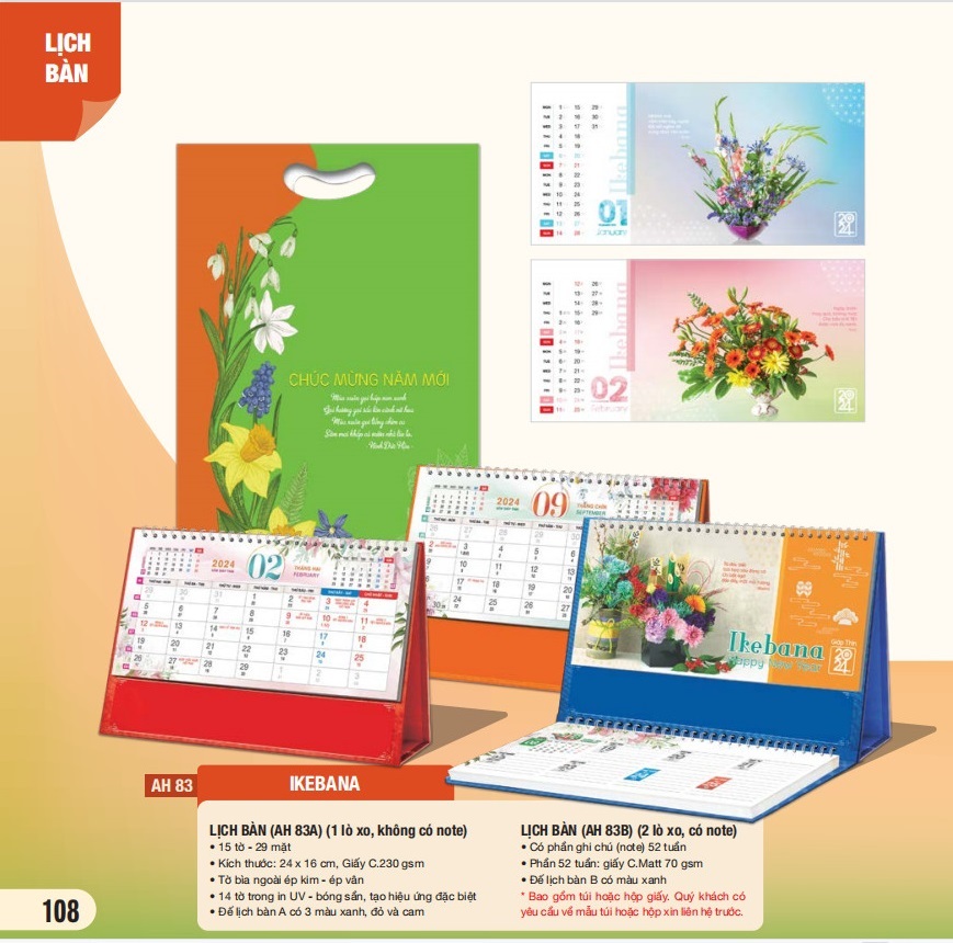 Combo 5 cuốn lịch bàn 2024 - MS AH-81 - AH-90 (mẫu ngẫu nhiên)