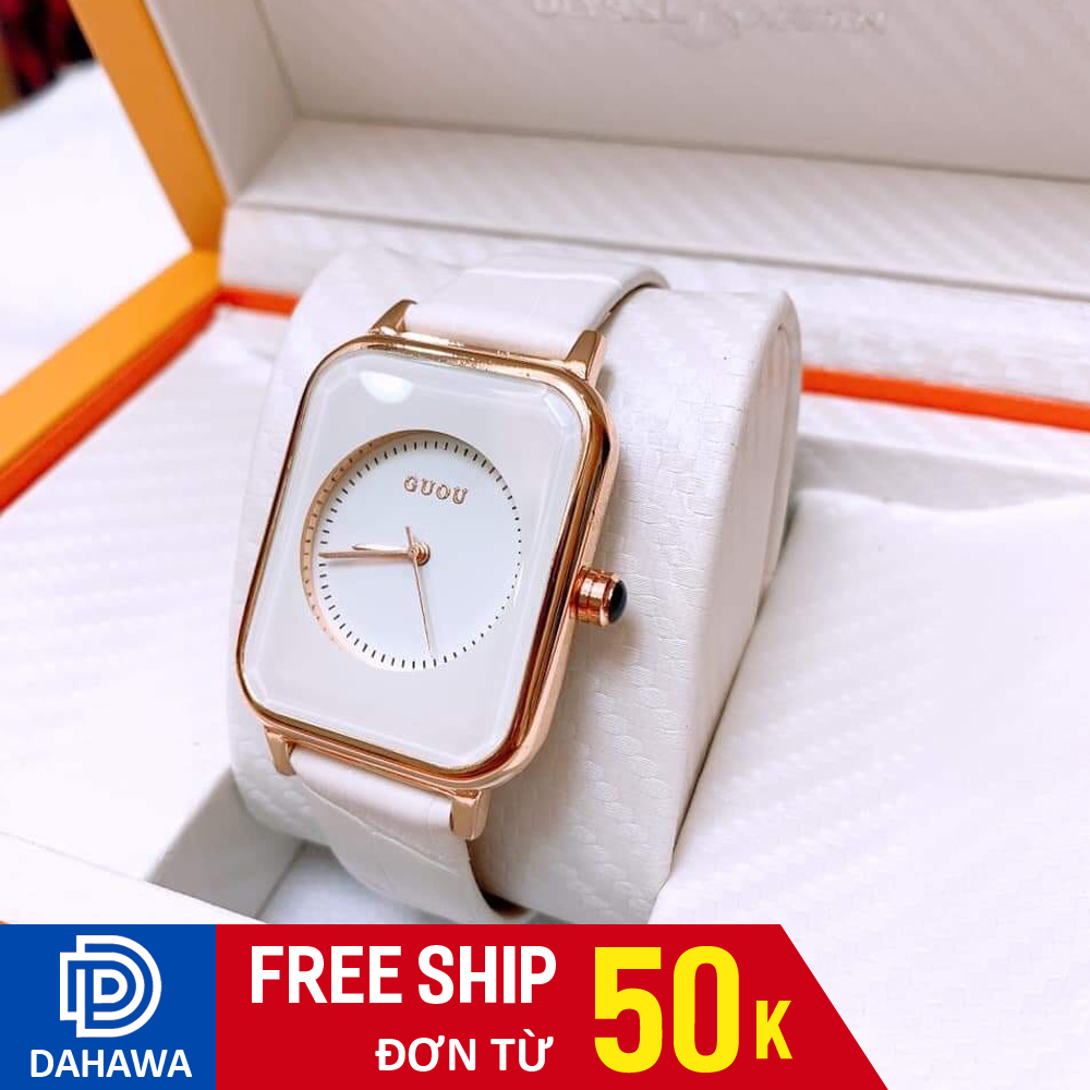 Đồng hồ thời trang nữ GUQI G124, dây da giả vân cá sấu cực đẹp, mặt vuông viên kim loại không gỉ, chống nước sinh hoạt, phong cách Hàn Quốc