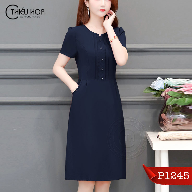 Đầm nữ trung niên chất Đũi mịn cao cấp sang trọng quý phái P1245  Thời Trang Thiều Hoa