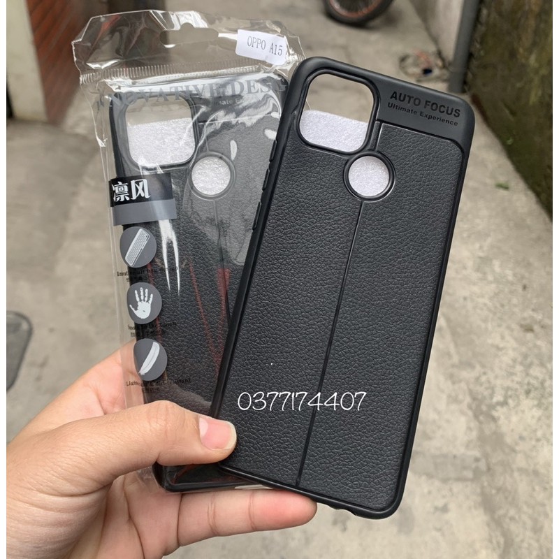 Ốp lưng dẻo Auto focus cho Oppo A15 Silicon Vân giả da chống sốc